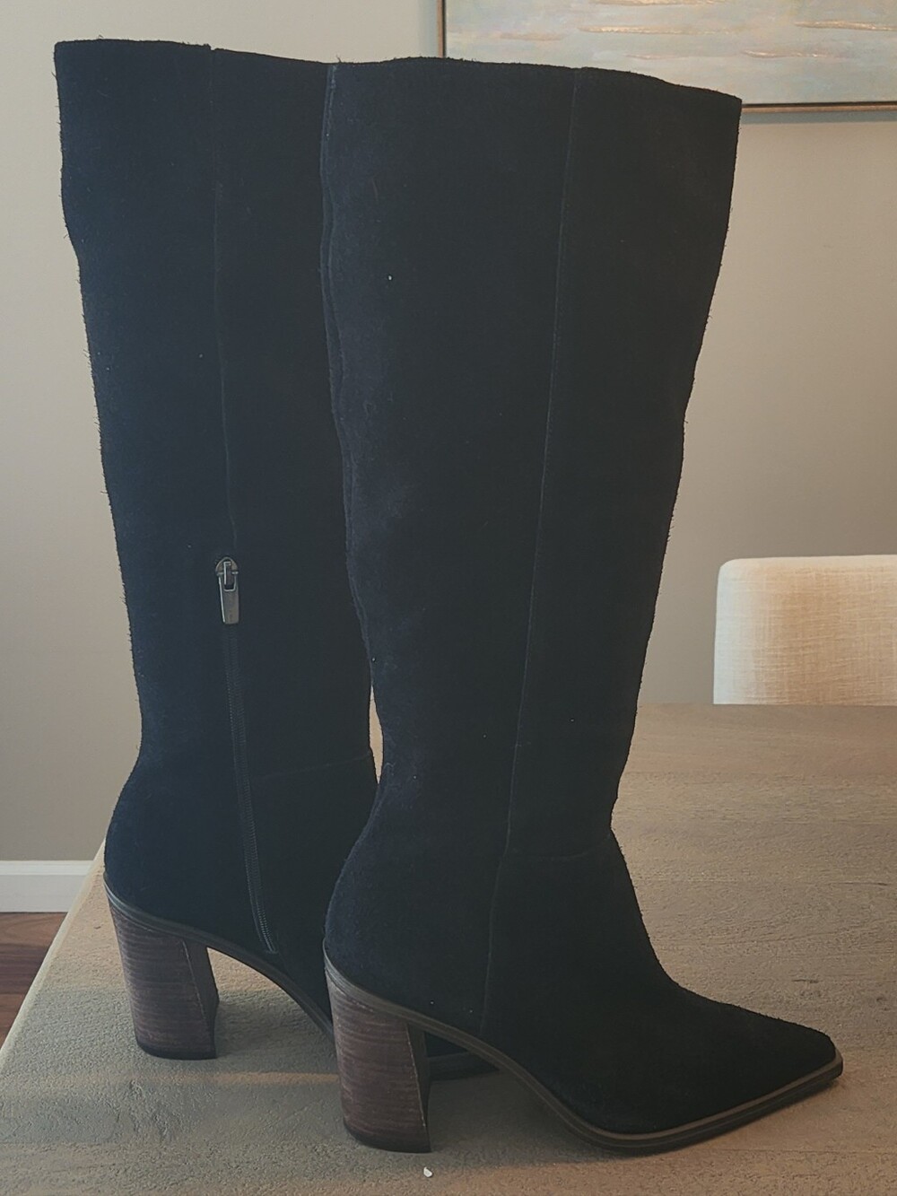VINCE CAMUTO WENDY KNEE HIGH SUEDE BOOTS 9 M BLACK COWGIRL (MSRP $229) BRAZIL